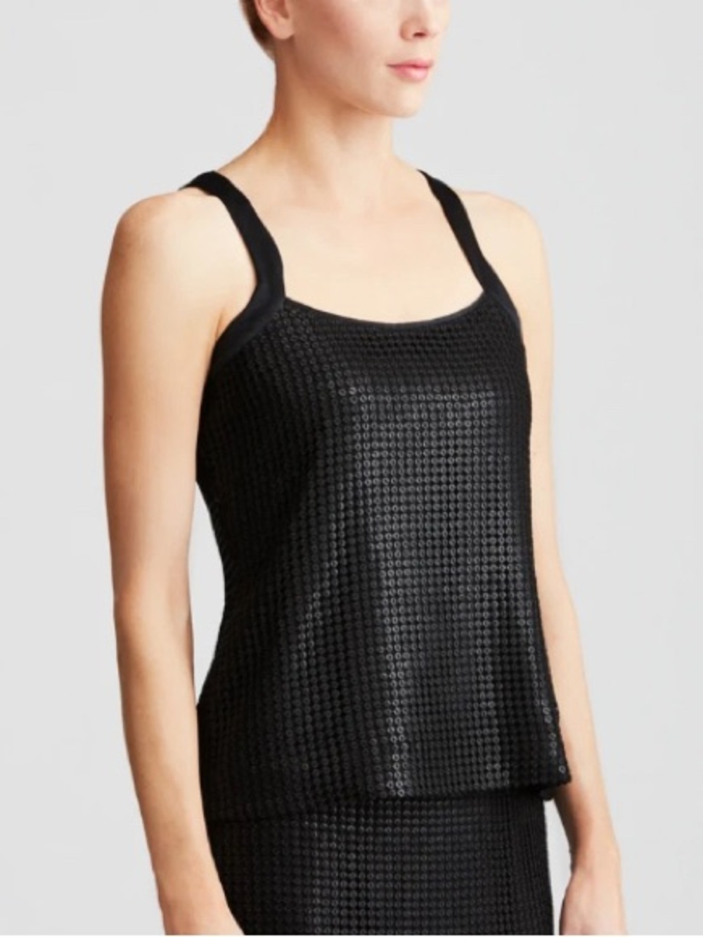 Etcetera Black Textured Square-Neck Tank